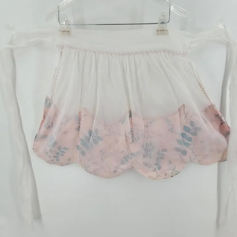 Vintage White‎ Pink Floral Half Apron Cottage Coquette Soft Girl Style